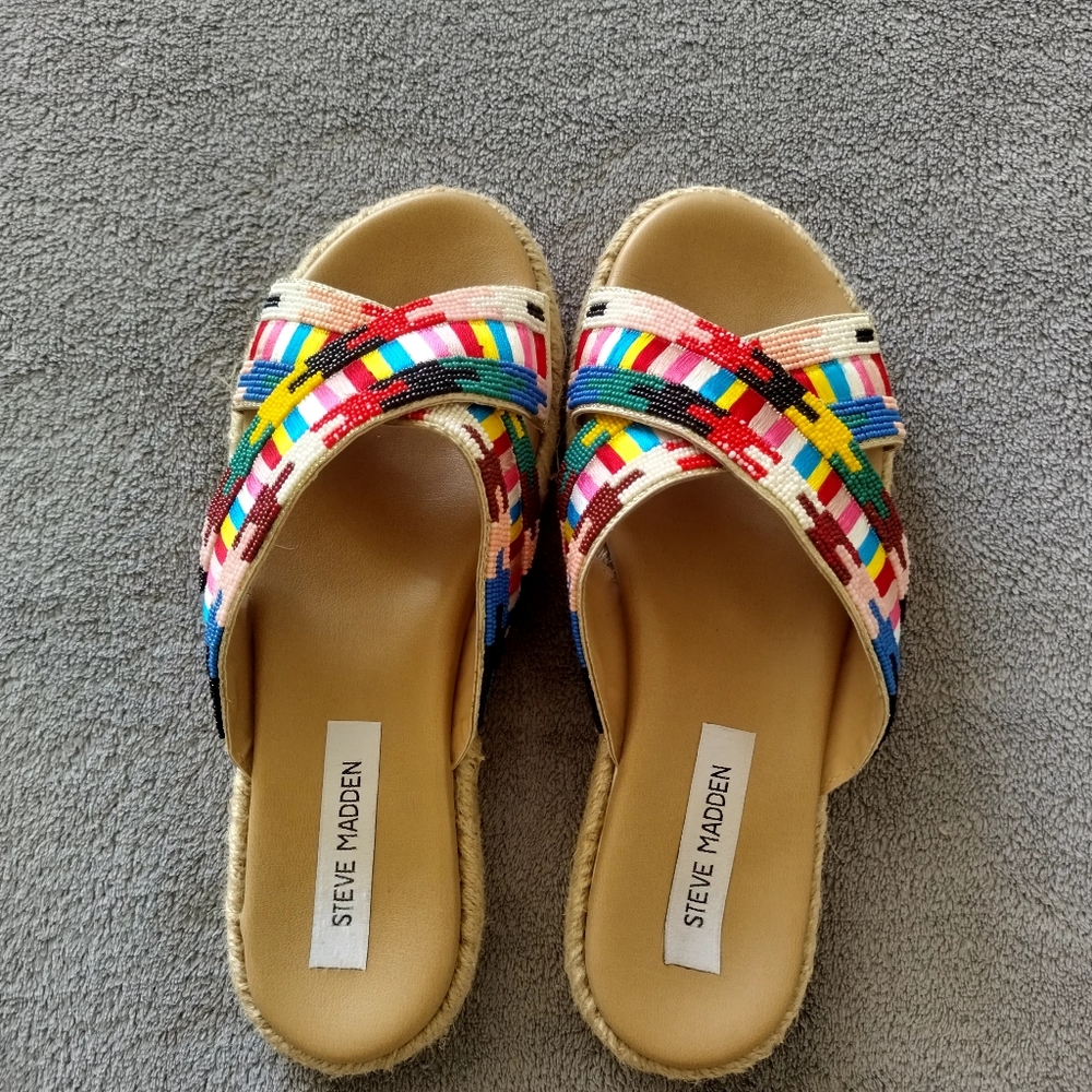 Steve Madden Beaded Cross Boho Slide In Sandals Sz 9 - Picture 4 of 7